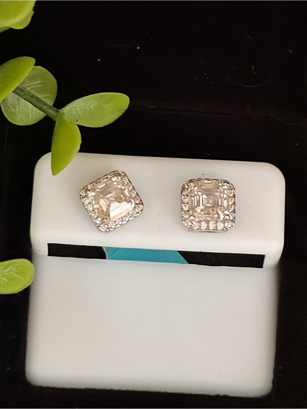 Sterling Silver 2.69 CTW Moissanite Square Stud Halo Earrings